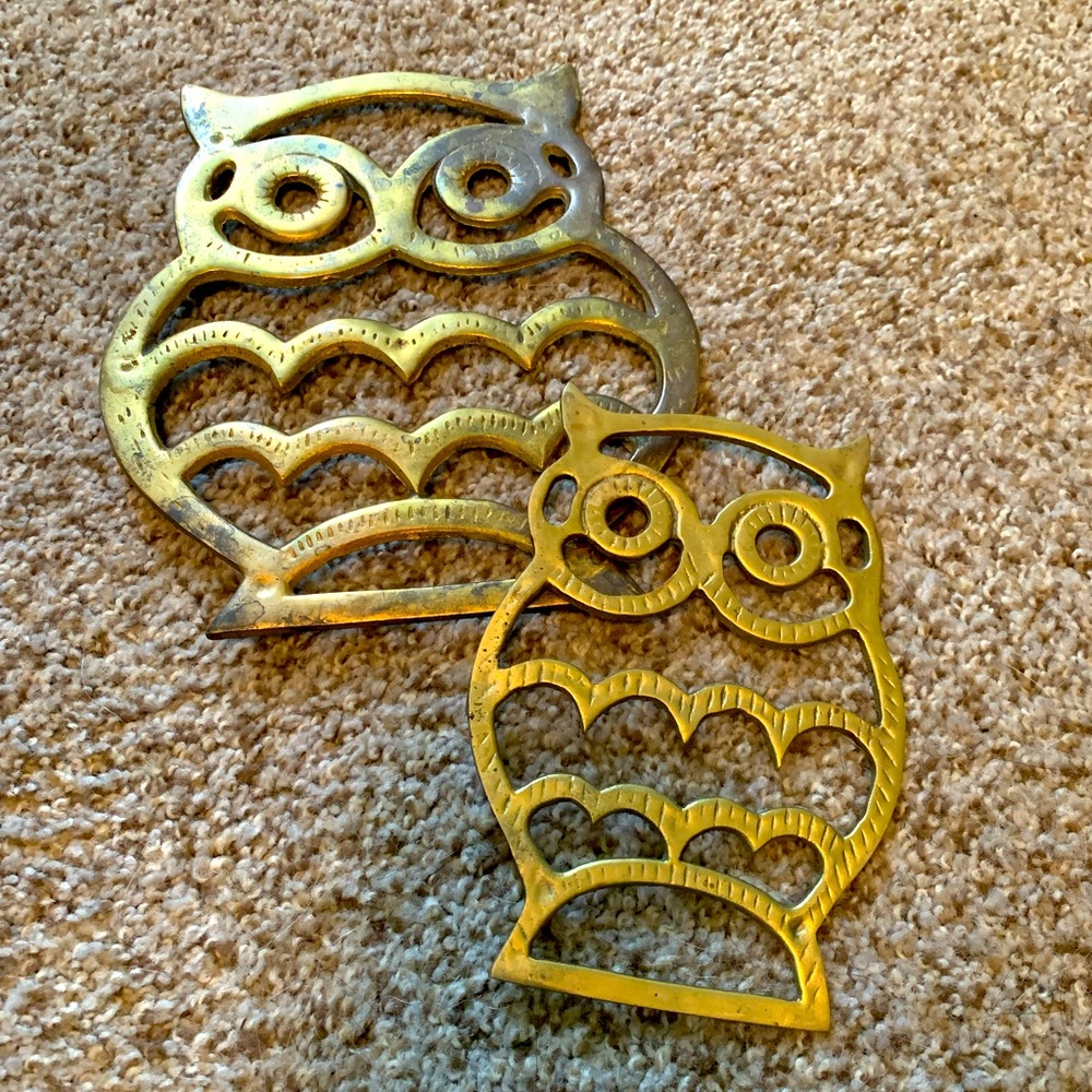 Mcm owl trivets vintage mod brass